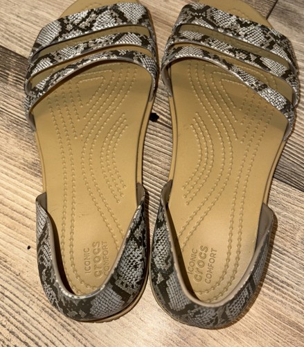 CROCS Sandals Woman Size W 8 Iconic Comfort Snake Print Flats - Picture 12 of 16