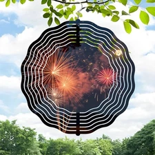 Metal Hanging Wind Spinner with Concentric Ring Design - Vibrant Firework 