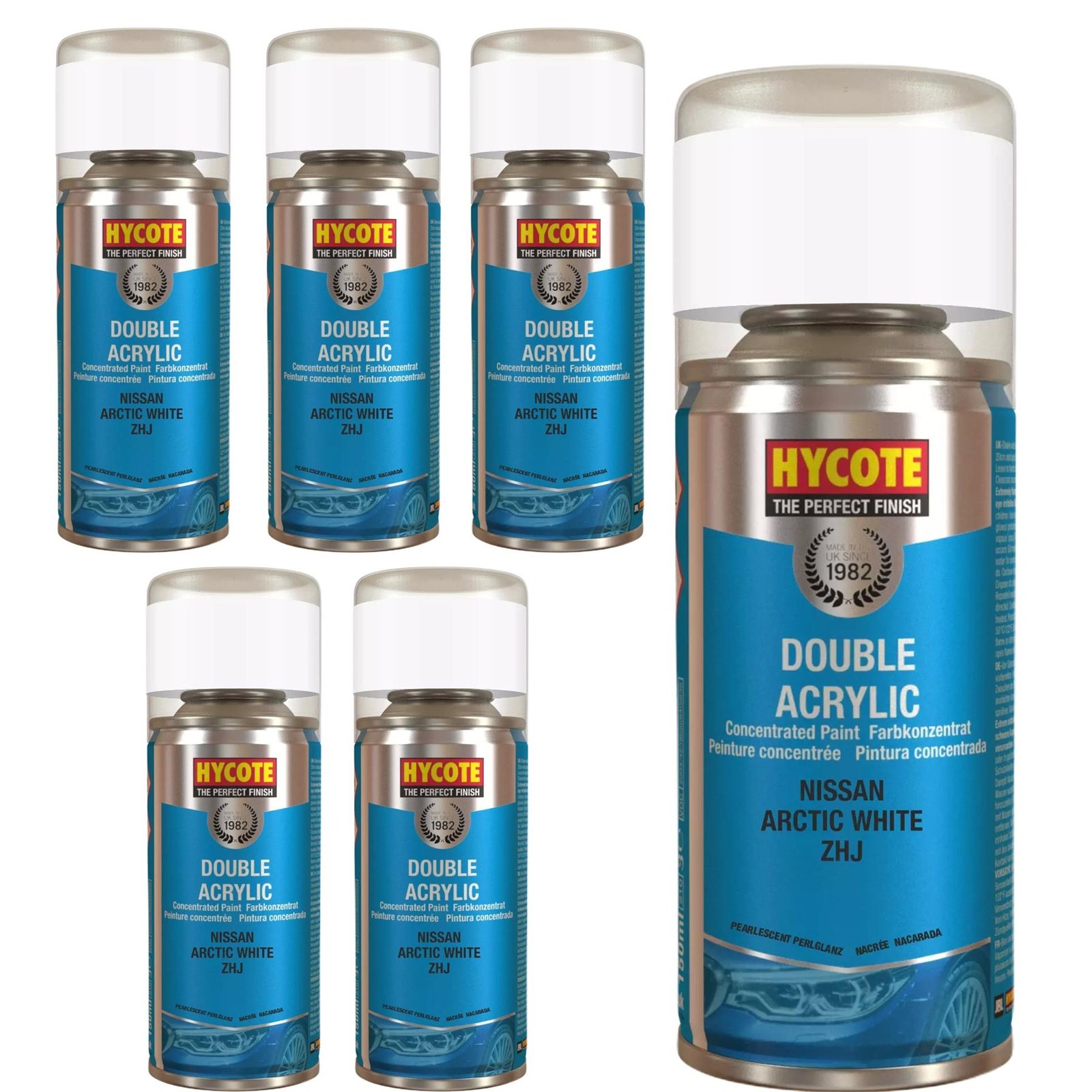 Hycote Colour Spray Paint XDNS705 Nissan Arctic White 150ml x6