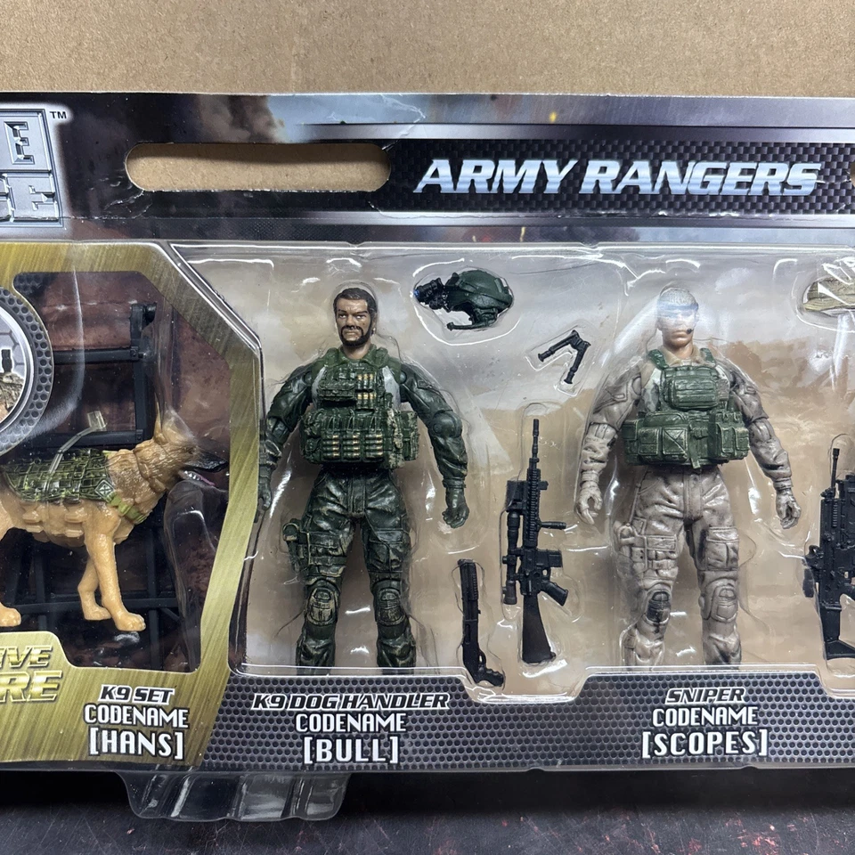 BBi Elite Force escala 1:18 1/18 Army Rangers paquete de 4 conjunto K-9 sellado nuevo stock antiguo Foto 4 de 4