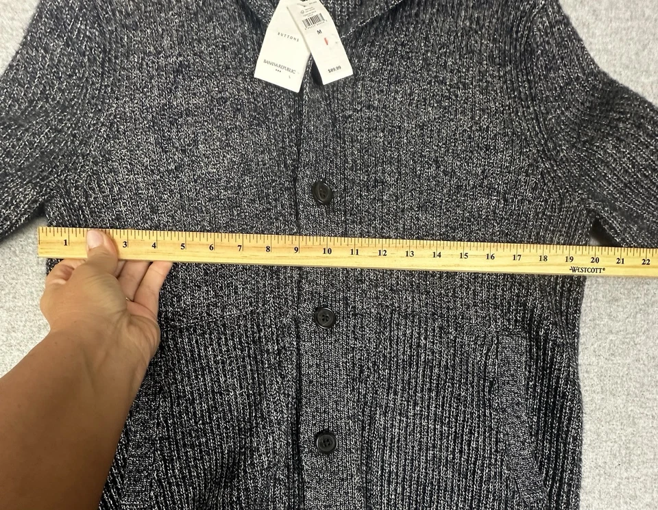 Cardigã Banana Republic suéter masculino cinza médio botão frontal malha - Imagem 4 de 4