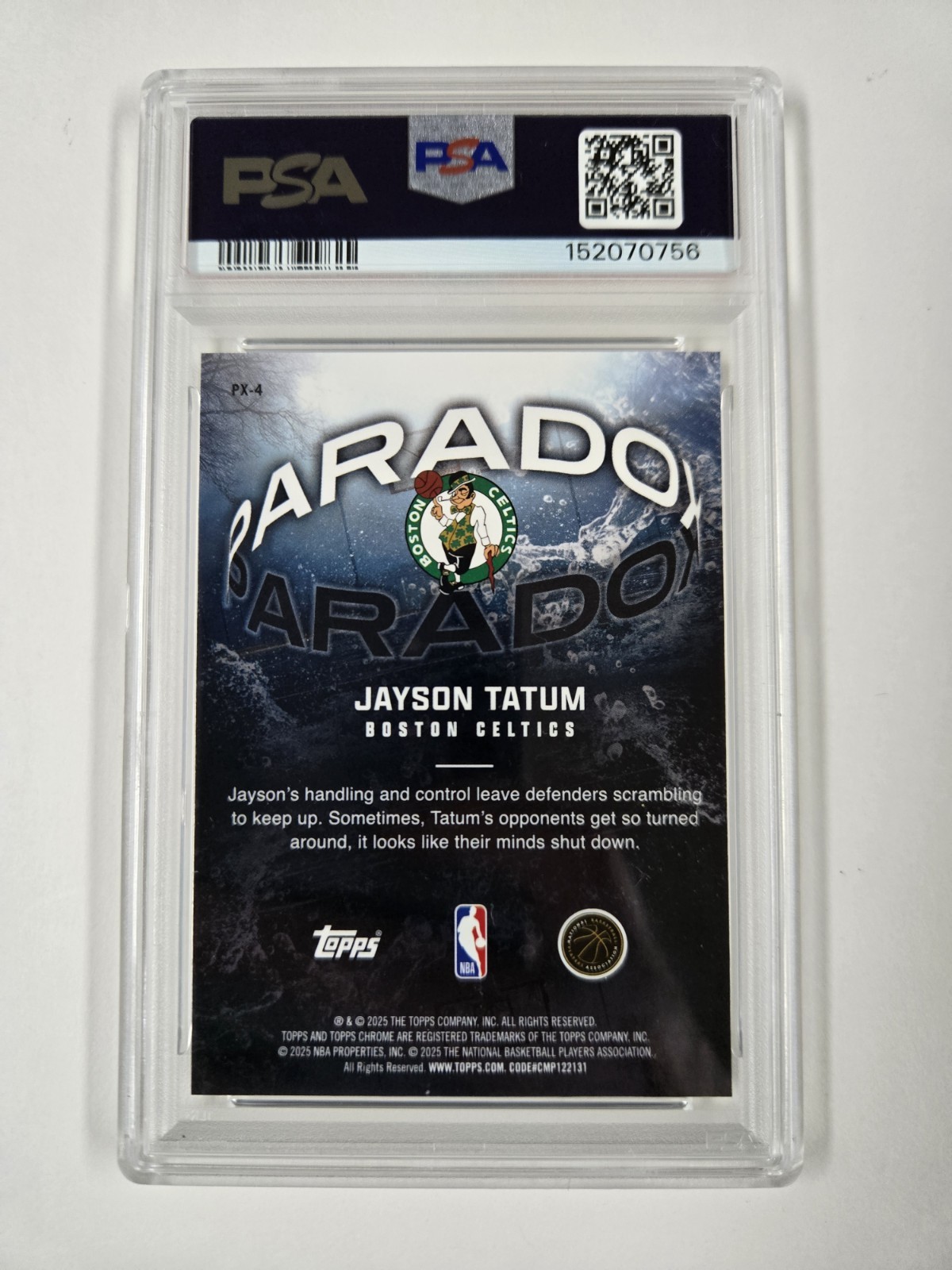 2025-26 Topps Chrome Jayson Tatum Paradox SSP Case Hit PSA 10 view 2