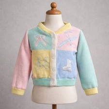 Vintage Baby Sweater Embroidered Pastel Cardigan 80s Heirloom Cottagecore 3T