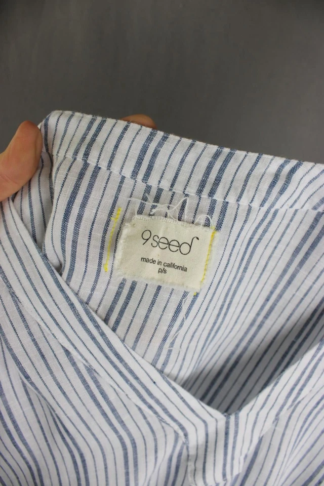 9 Seed Women's Light Blue White Striped 100% Cotton V Neck Short Sleeve Dress S - Image 3 of 4