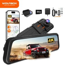 WOLFBOX M40 4K 10" Mirror Dash Cam Front and Rear With ADAS, WIFI, Hardwire Kit