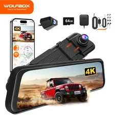 WOLFBOX M40 4K 10" Mirror Dash Cam Front and Rear With ADAS, WIFI, Hardwire Kit