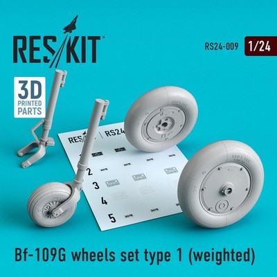 ResKit RS24-0009 - 1:24 Bf-109G wheels set type 1 (weighted)