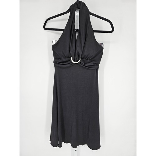 My Michelle Women's Black Twist Ring Front Halter Knee Length Dress Size S