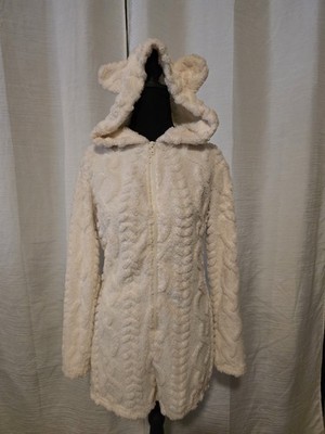 Cozy Womens Hooded Longsleeve Zip Bear Romper - Medium White