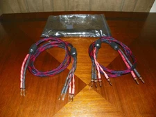 Two Pieces 12AWG Pure Copper HIFI Audio Bi-wire Speaker Cable 2 to 4 Plugs