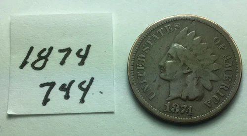 1874 Indian Head Penny; Good condition; #744