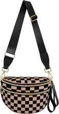 Checkered Crossbody Bags for Women Nylon Bum Bag Spacious Trendy Fanny Pack Larg