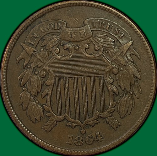1864 Two Cent Piece Almost Uncirculated AU Coin #45961