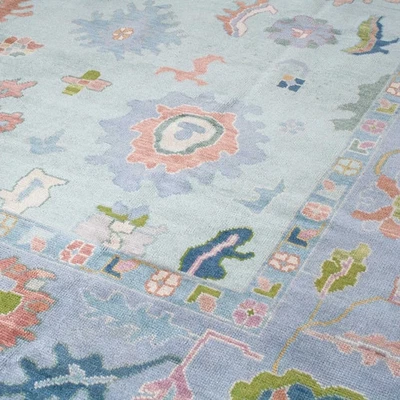 Tapis Oushak bleu noué à la main tapis en laine turque pour salon 8 x 10 9 x 12 - Photo 1/4
