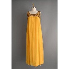 vintage 1960s 60s dress Gold Beaded Chiffon Cocktail Party Dress M Medium