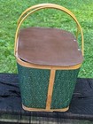 Vintage Green Woven Diamond Pattern Picnic Basket Decor — photo 3