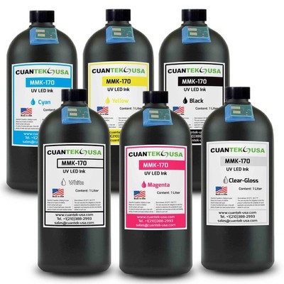 Mimaki LUS-170 Compatible UV LED 1000ml Ink Bottles CMYKW CL - MADE IN USA