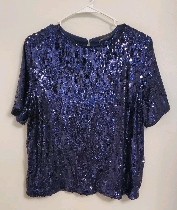 M&S Collection Midnight Sparkle Sequin Blouse US Size 8 Gala Date Night Event