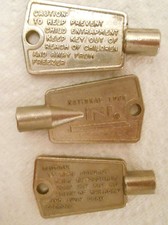 Set of 3 Original National Lock Freezer Keys Caution Prevent Child Entrapment