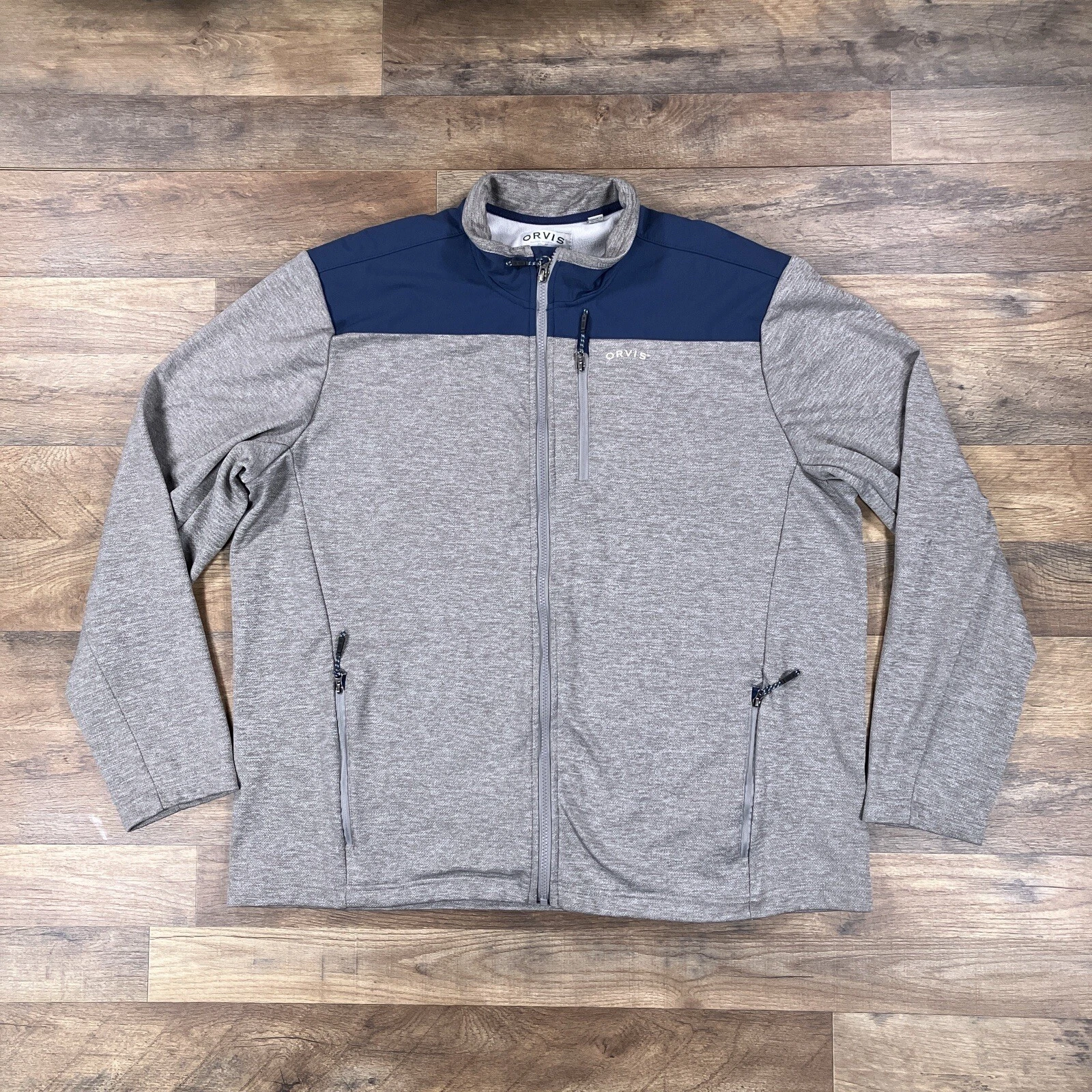 Orvis Jacket Mens 2XL Gray Fleece Knit Full Zip Outdoor Hiking