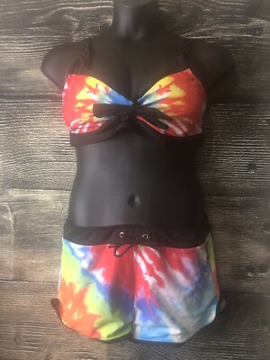 NWOT XL 2  Piece Bathing Suit Tie Dye Removable Pads Adjustable Straps