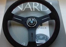 Nardi Competition 330 Mm. Steering Wheel Black Suede Black Spokes Red Stitching