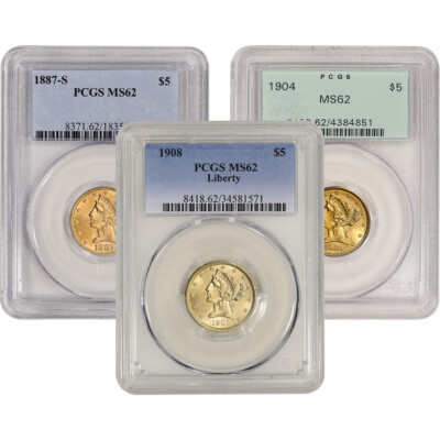 US Gold $5 Liberty Head Eagle - PCGS MS62 - Random Date and Label