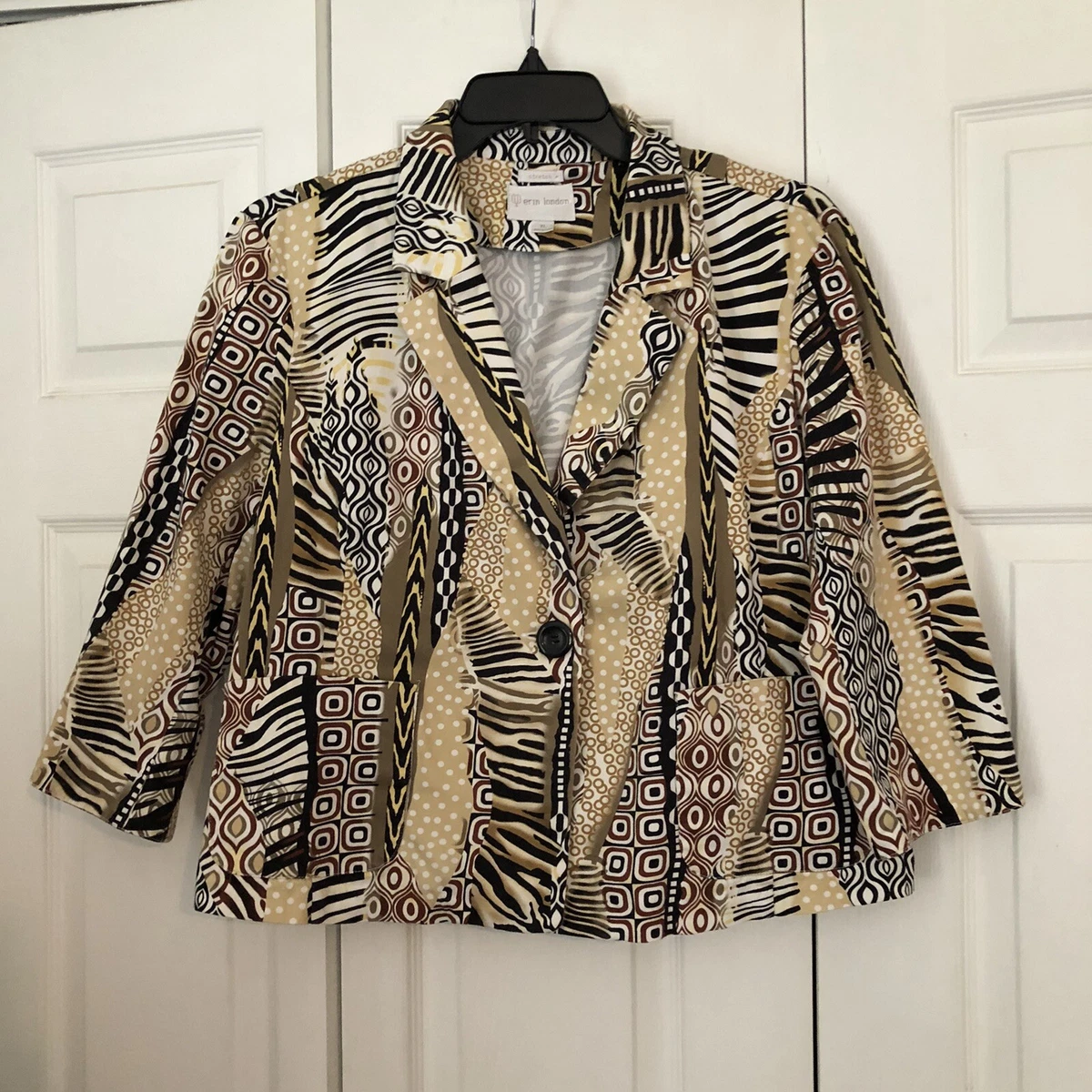 Women's Erin London Stretch Mixed Print 3/4 Sleeve Jacket Animal Geometric  XL