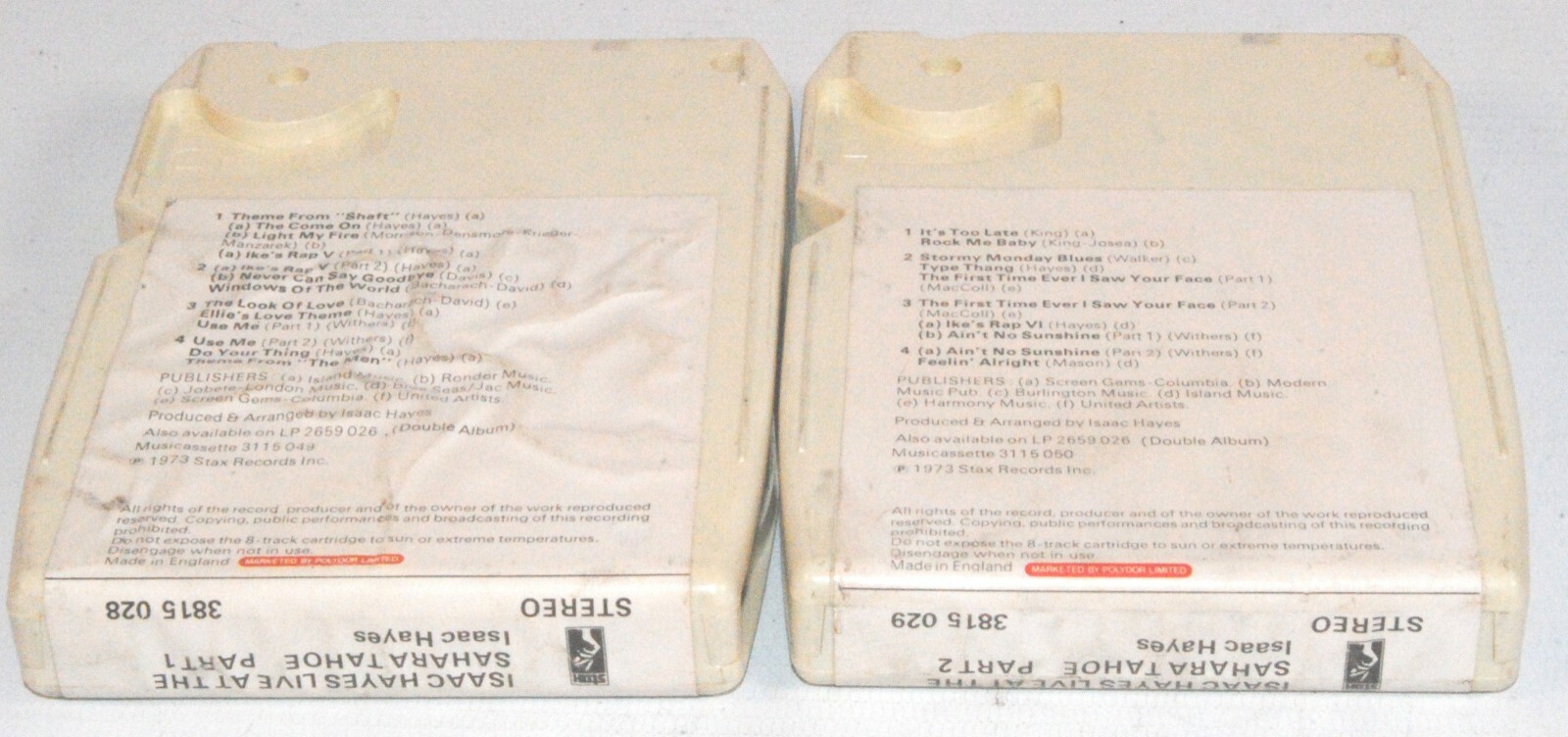 8track 8 track tape cassette cartridge ISAAC HAYES LIVE / STAX / PART