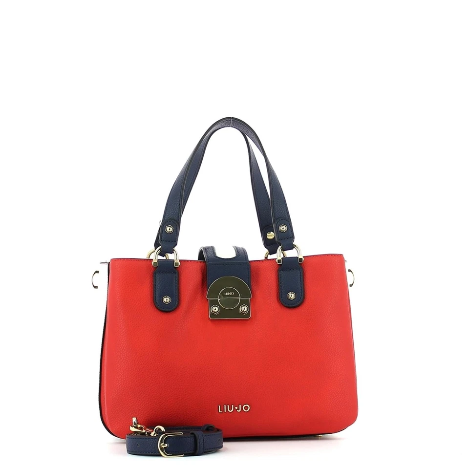 Bolso de Mano Liu JO Mediano Cuero PU Bloques de Color Irvine Rojo Blanco Azul NUEVO Foto 3 de 4