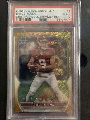 2022 Bowman University Chrome Gold Shimmer Refractor #1 Bryce Young - /50 PSA 9