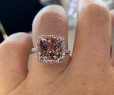 2Ct Cushion Cut Lab Created Morganite Halo Wedding Ring 14K Rose Gold Plated