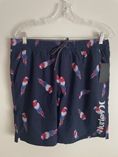 NWT Hurley Parrot Volley Swim Shorts Men  s L Blue Navy 7.5 Inseam 18 In Board