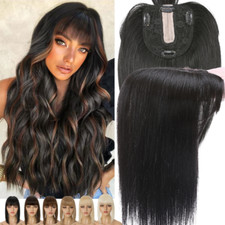 100 Remy Human Hair Bang Topper Clip In Women Toupee Silk Base Wiglet Hairpiece