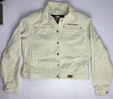 Harley Davidson Motor Clothes Women Corduroy Jacket Sz Large Beige Short Waste