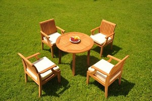 DSLG A-Grade Teak 5pc Dining Set 36" Round Table 4 Arm Chair Outdoor Patio