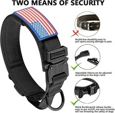 Tactical Dog Collar Adjustable Military Training with American Flag Patches