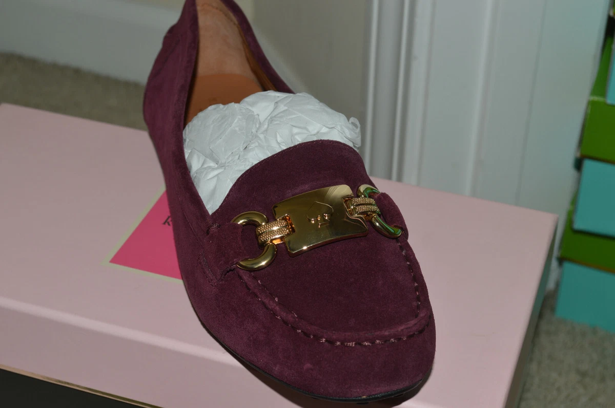 New Kate Spade Suede Shoes Loafers Carson Cherrywood Flats Driving Moc