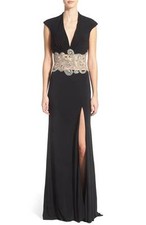 MAC DUGGAL EMBELLISHED ILLUSIONS WAIST BLACK GOWN sz 0