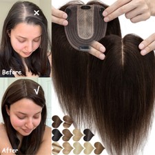 100% Real Remy Human Hair Topper Toupee Hairpiece Clip In Silk Base Top Piece UK