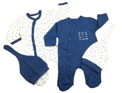 Minisse Schlaf Strampler Baby 2er Set Junge Blau/Weiß Mond Mütze 0-3 Monate