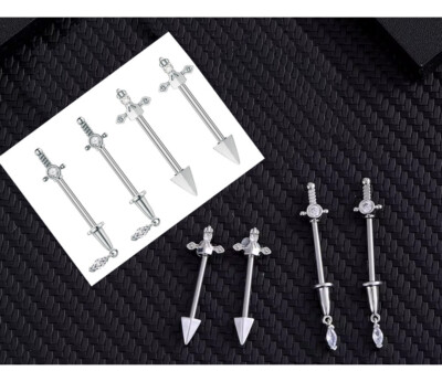 1Pairs Dagger Sword Nipple Rings 316L Surgical Steel Nipple