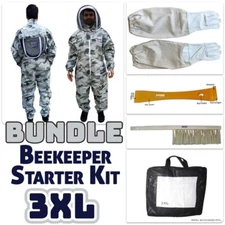 3XL Jawadis Snow Camouflage Bee Keeper Suit Bundle - Gloves, Hive Tool & Brush