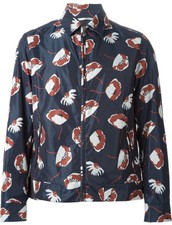 NEW 1790 Valentino M 38 Blue Floral Poppy Print Zip-up Jacket Navy Maroon White