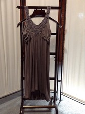 Soprano Pearl Embellished Bust Dress M Gray Gathered Spaghetti Straps Stretch