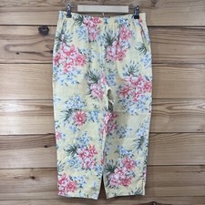 Jones New York Pants Womens Medium 100 Linen Yellow Pink Floral Elastic B182