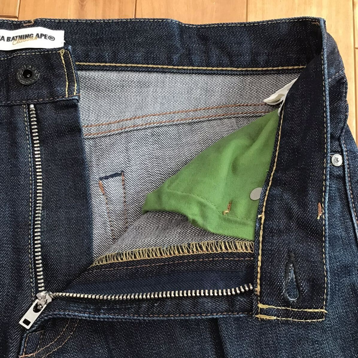 【濃紺/美品】A BATHING APE L バックプリント デニム NIGO Nagoya limited color BAPE LOGO Denim Pants NIGO A Bathing Ape Size