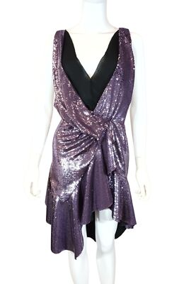 Philosophy Di Lorenzo Sequin Mini Dress Purple Womens Size UK 6 V Neck Short