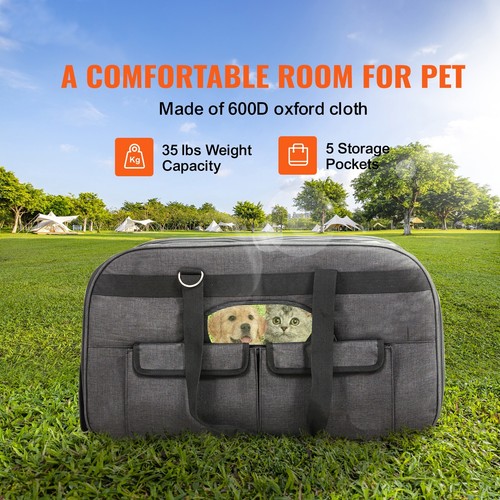 Cat Carrier with Wheels Rolling Pet Carrier with Handle 35 lbs Black - Picture 2 of 12
