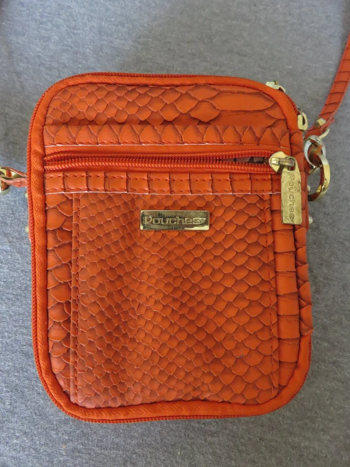Orange Pouchee Purse / Organizer Snakeskin Pattern Wristlet Cross Body - Image 4 of 4